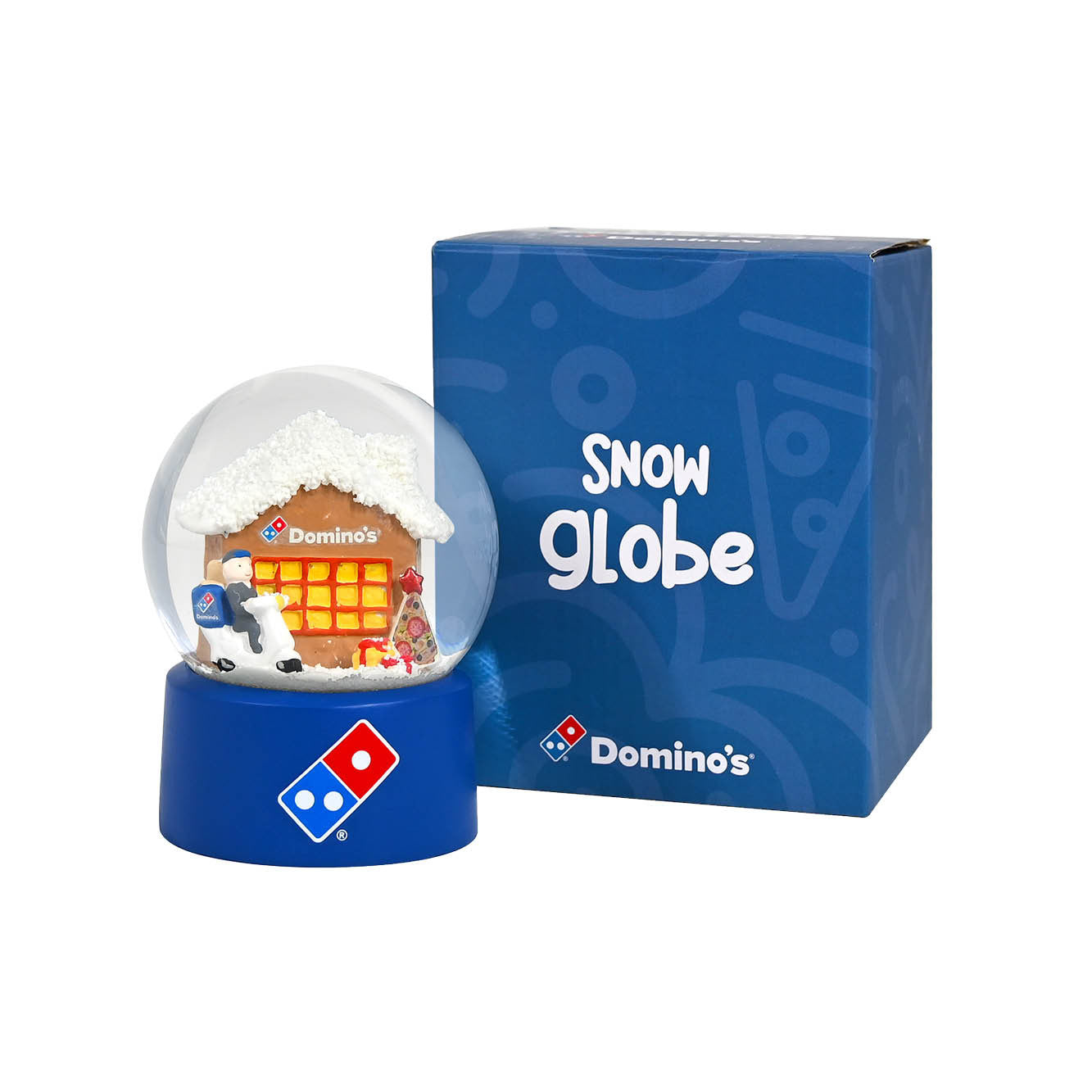domino's snowglobe met verpakking